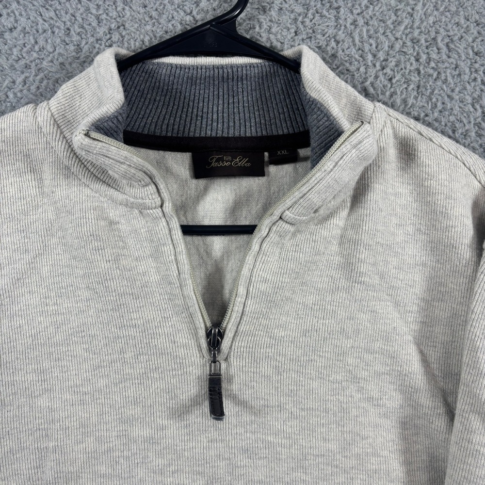Tasso Elba Quarter Zip Sweater Mens XXL Oatmeal Heather Ribbed Cotton Pullover - Picture 4 of 8